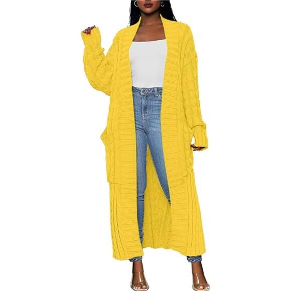 Jackets & Blazers - Womens Long Cardigan Sweaters Trendy Yellow